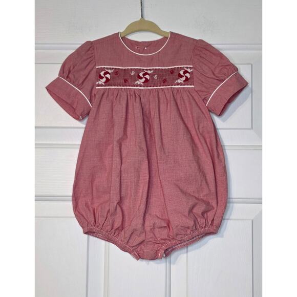 Beaux Et Belles Smocked‎ Embroidered Christmas Peppermints Bubble Romper 6 mos - Picture 1 of 5